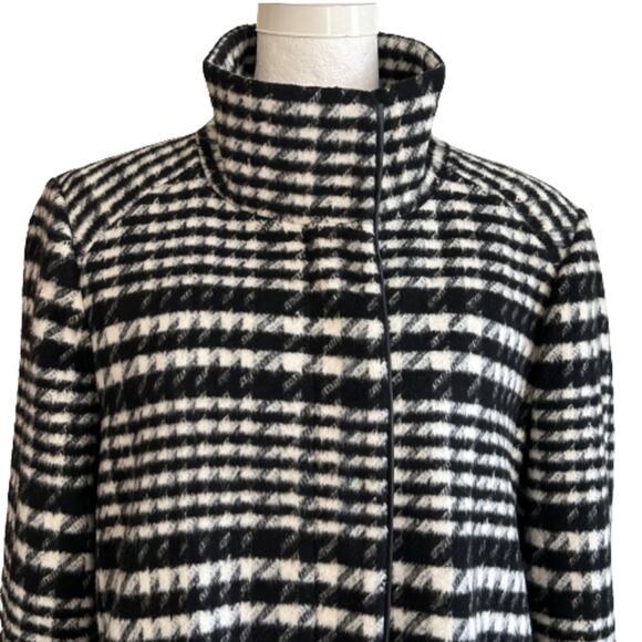Rafaella Car Coat Black White Brushed Plaid Faux Leather Detail Outerwear Large - Picture 4 of 12
